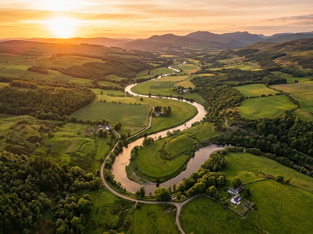 River landscape aerial view